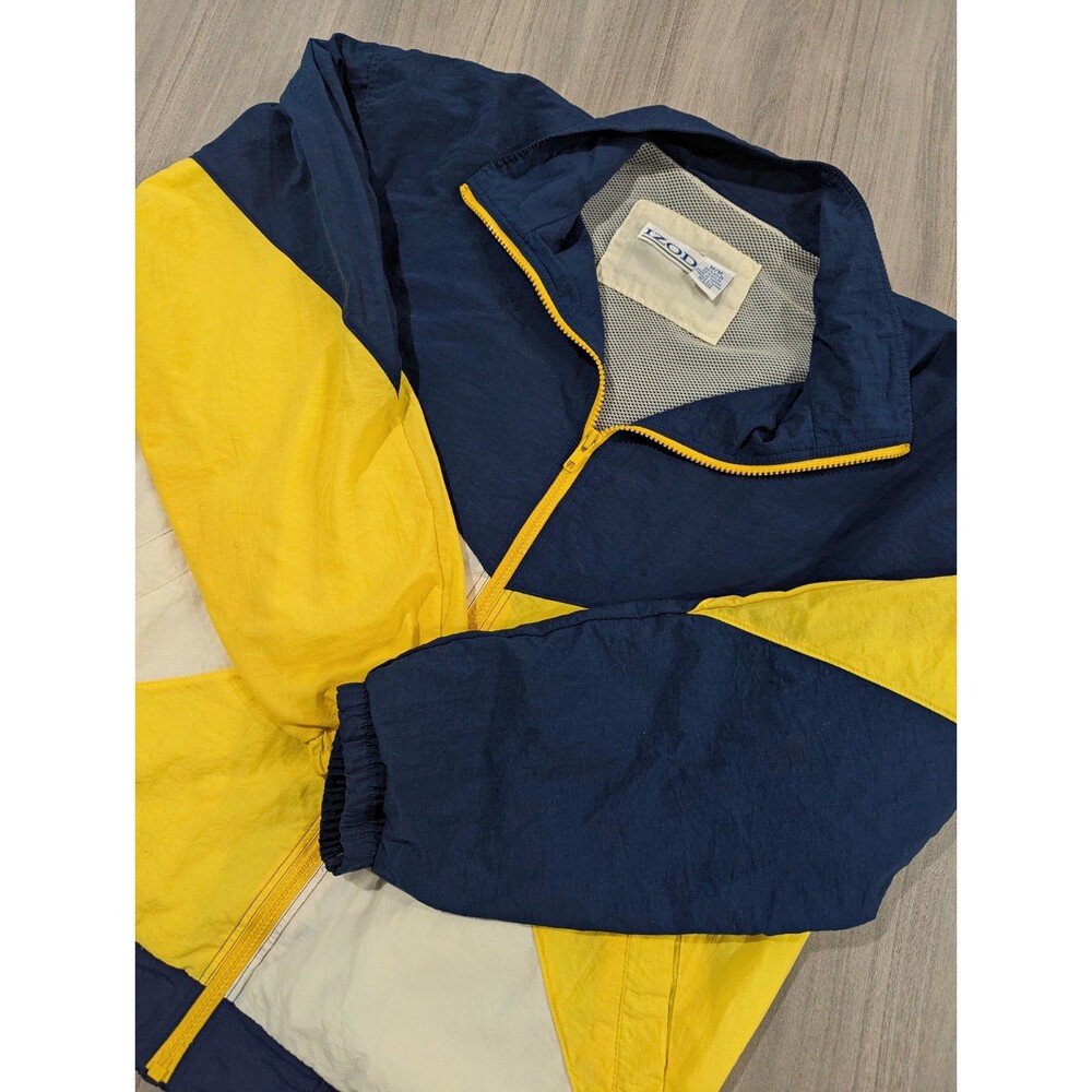 VTG 90s Izod Colorblock Windbreaker Jacket Mens Medium Nylon Full Zip Retro